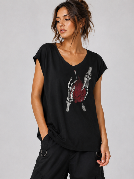 Women's Gothic Heart-Print Casual T-Shirt