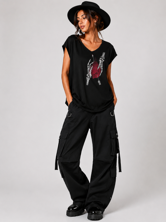 Women's Gothic Heart-Print Casual T-Shirt