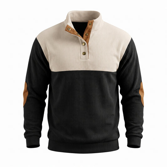 Corduroy Colorblock Elbow Patch Long Sleeve Sweatshirt
