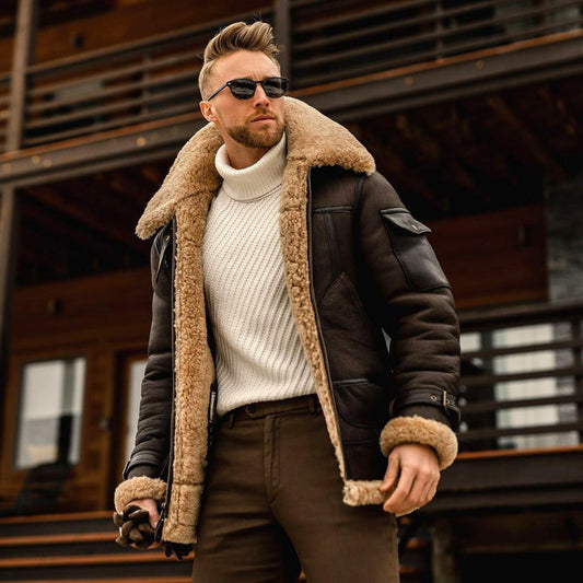 Faux Leather Sherpa Lined Winter Jacket