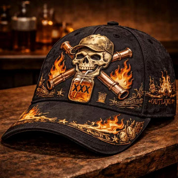 Cotton Skull Flame Print Baseball Cap