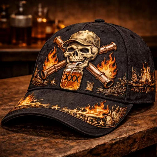 Cotton Skull Flame Print Baseball Cap