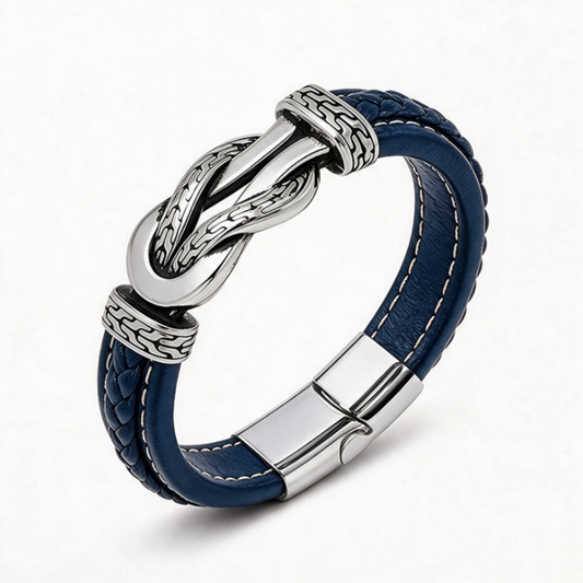 Braided Leather Knot Metal Men Bracelet