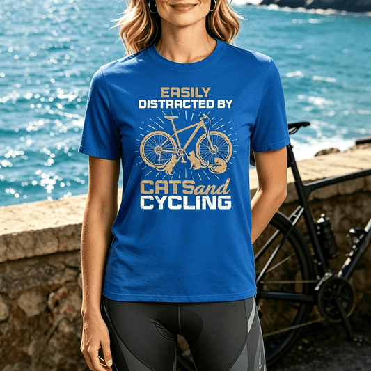 100% Cotton Women Cat and Bicycle Print Casual Outdoor T-Shirt