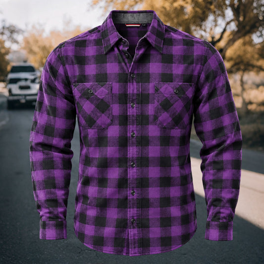 Men's Vintage Purple & Black Plaid Flannel Long Sleeve Shirt