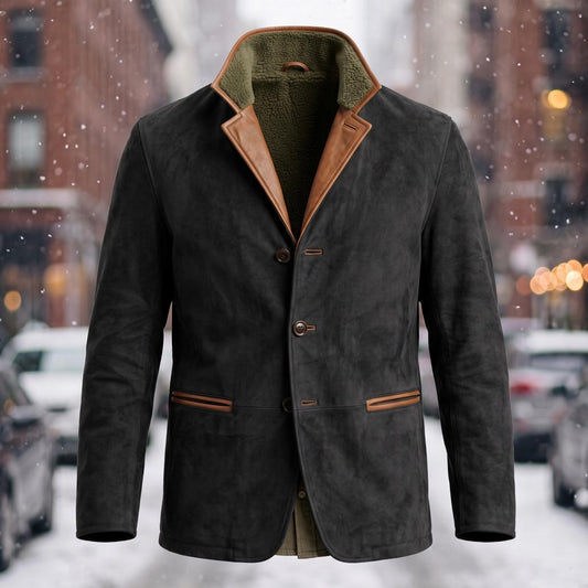 Poly‑Blend Color‑Block Slim Fit Lapel Jacket