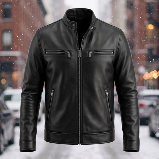 Poly‑Blend Solid Slim Biker Jacket