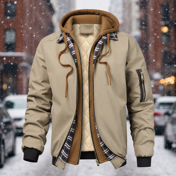 Polyester Plaid Quilted Fake Two-piece Hooded Jacket