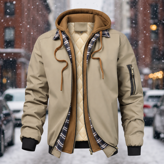 Polyester Plaid Quilted Fake Two-piece Hooded Jacket
