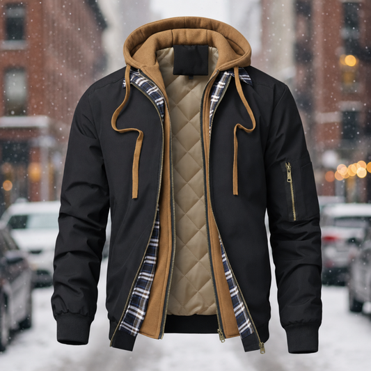 Polyester Plaid Quilted Fake Two-piece Hooded Jacket