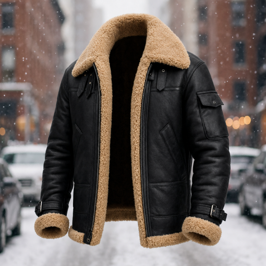 Faux Leather Sherpa Lined Winter Jacket