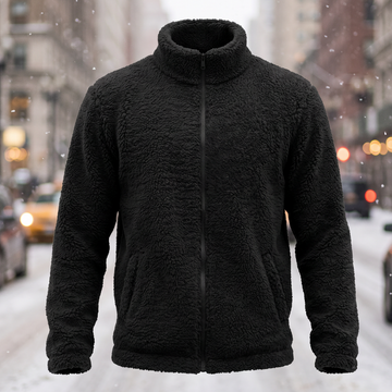 Polyester Solid Loose Fleece Stand‑Collar Jacket