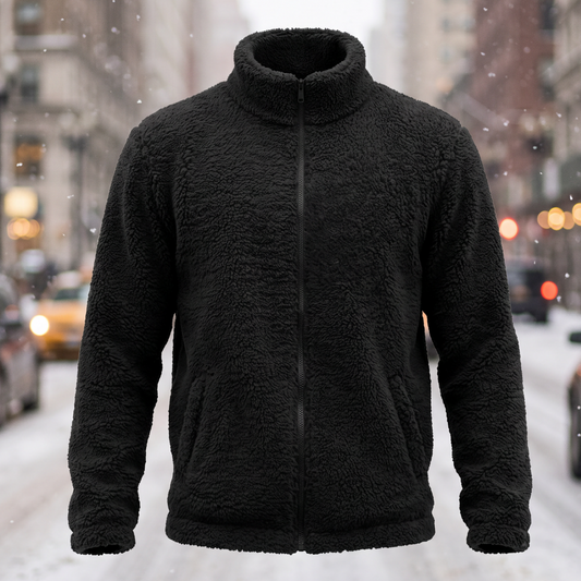 Polyester Solid Loose Fleece Stand‑Collar Jacket