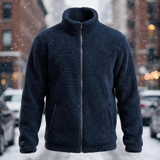 Polyester Solid Loose Fleece Stand‑Collar Jacket