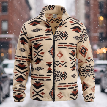 Polyester Geometric Loose Fleece Jacket