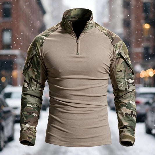 Polyester Camo Half Zip Tactical Shirt