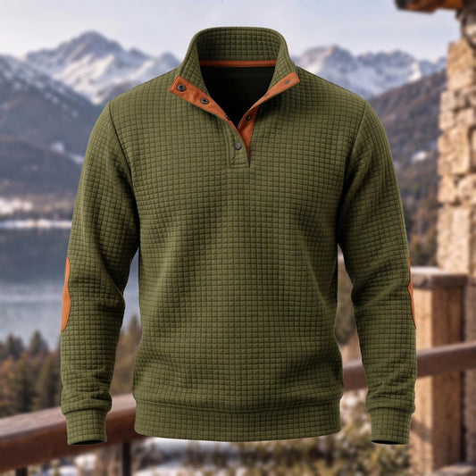 Grid Loose Stand Collar Colorblock Sweatshirt