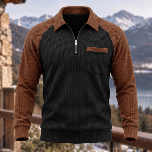 Solid Casual Colorblock Zip Polo Sweatshirt