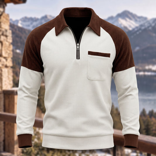 Solid Casual Colorblock Zip Polo Sweatshirt