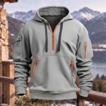 Solid Color Multi-pocket Contrast Sweatshirt