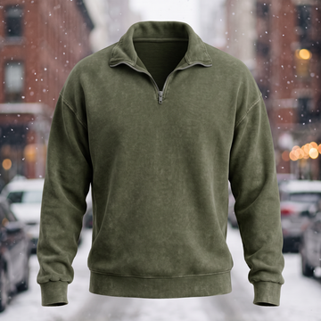 Cotton Solid Loose Quarter‑Zip Sweatshirt