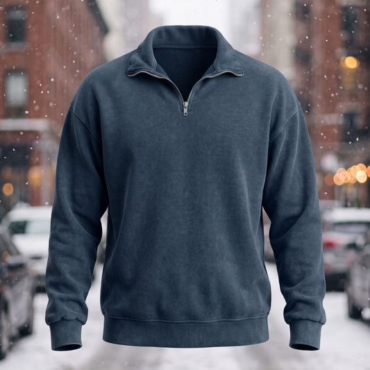 Cotton Solid Loose Quarter‑Zip Sweatshirt