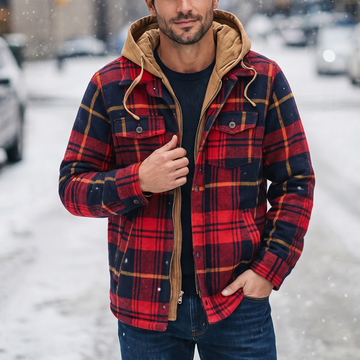 Thick Cotton‑Blend Plaid Hooded Coat