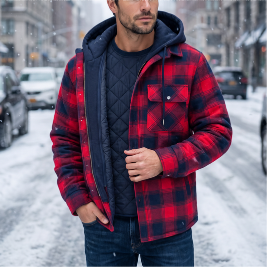 Thick Plaid Cotton‑Blend Hooded Coat