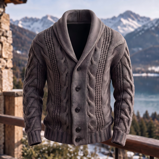 Blend Cable Knit Warm Shawl Collar Cardigan