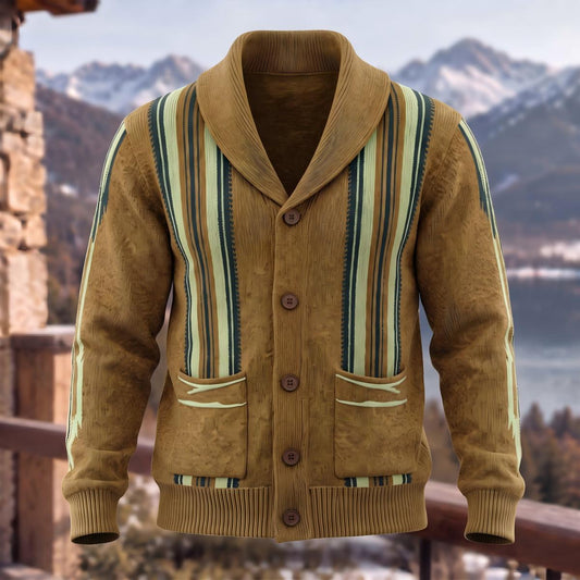 Soft Jacquard Striped Casual Shawl Collar Cardigan