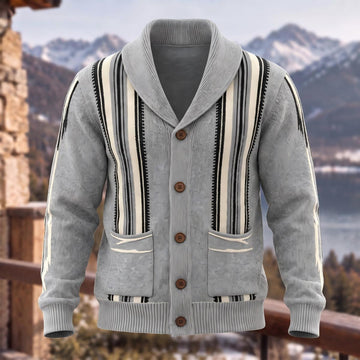 Soft Jacquard Striped Casual Shawl Collar Cardigan