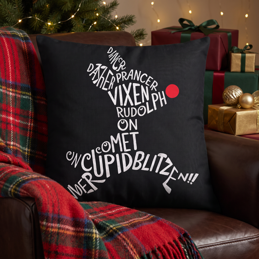 Cotton Linen Christmas Reindeer Print Pillow
