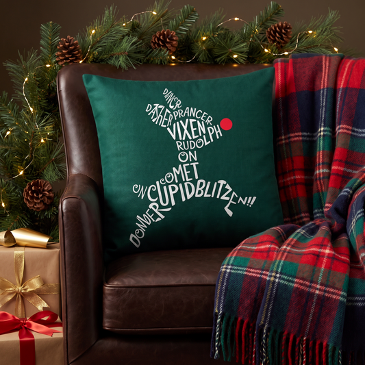 Cotton Linen Christmas Reindeer Print Pillow