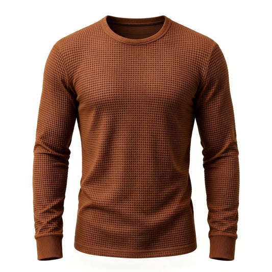 Waffle Casual Men Long Sleeve Crew Neck T-Shirt