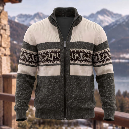 Ethnic Pattern Stand Collar Warm Zip Sweater