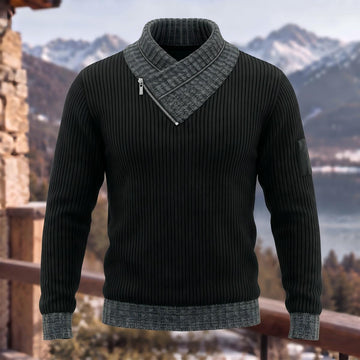 Ribbed Knit Shawl Collar Long Sleeve Sweater