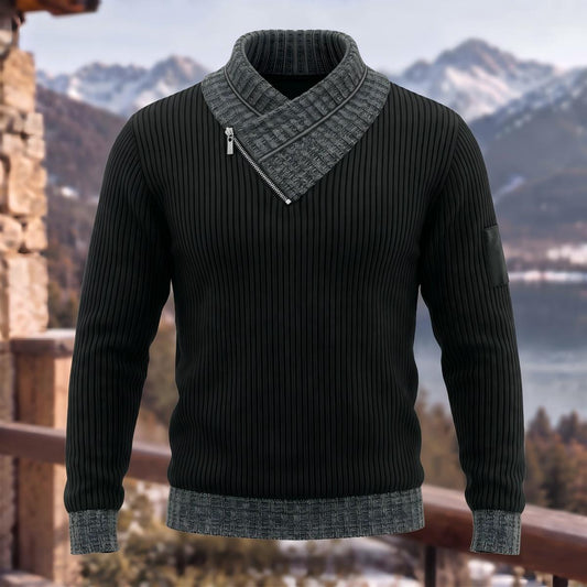 Ribbed Knit Shawl Collar Long Sleeve Sweater