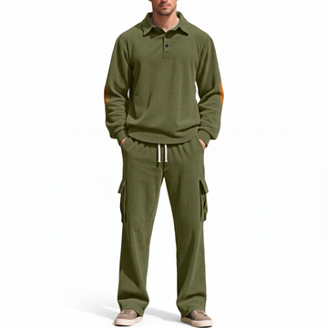 Solid Cargo Pocket Ribbed Casual Men suit