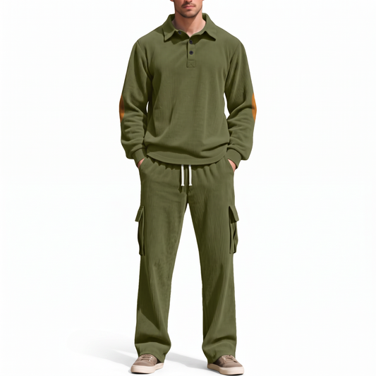 Solid Cargo Pocket Ribbed Casual Men suit