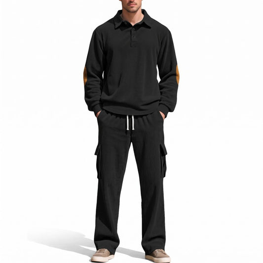 Solid Cargo Pocket Ribbed Casual Men suit