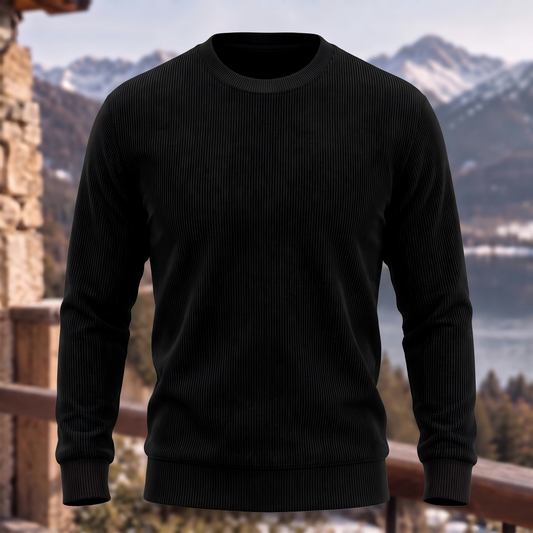 Solid Ribbed Casual Crew Neck Pullover