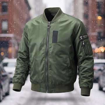 Nylon Padded Letter Patch Casual Bomber Jacket