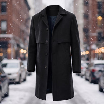 Solid Single Breasted Woolen Notch Lapel Coat