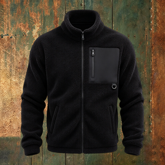 Men's Fleece Jacket Full-Zip Stand Collar Warm Tactical Outerwear