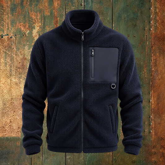 Men's Fleece Jacket Full-Zip Stand Collar Warm Tactical Outerwear