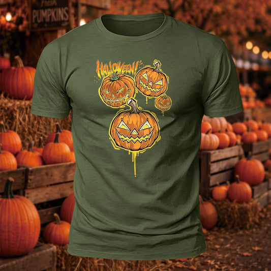 Halloween Jack-o'-Lantern Printed Short Sleeve T-Shirt