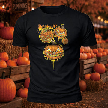 Halloween Jack-o'-Lantern Printed Short Sleeve T-Shirt
