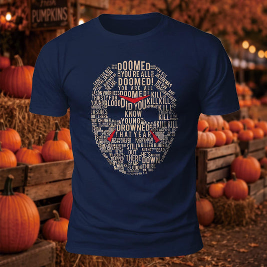 Friday the 13th Word Cloud Mask Graphic Halloween Printed Short Sleeve T-Shirt
