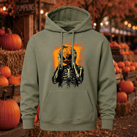 Halloween Scream Pumpkin Skeleton Printed Hoodie