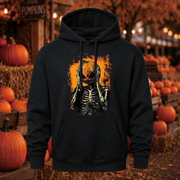 Halloween Scream Pumpkin Skeleton Printed Hoodie